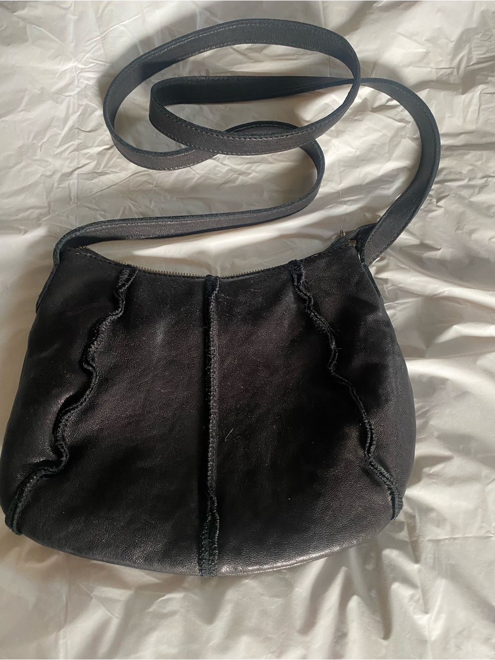 HOBO Black Leather Crossbody Bag with ruffles